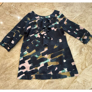 TULLE ANTHROPOLOGIE MEDIUM RUFFLE ABSTRACT Brush stroke PRINT BLOUSE